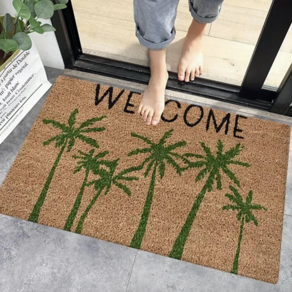 New with Tags - Welcome Doormat with Palm Trees Design, Polyester, Washable